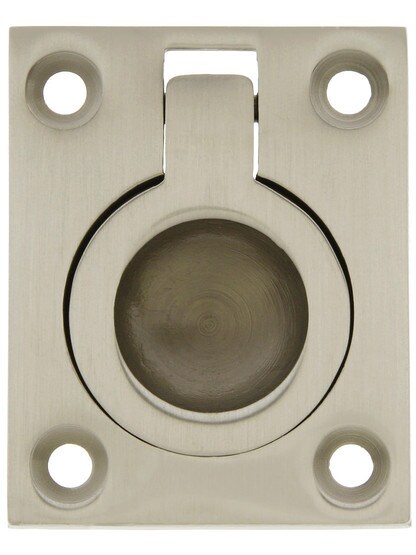 Small Solid Brass Flush Mount Ring Pull - 1 7/16 inch x 1 3/4 inch in Satin Nickel.
